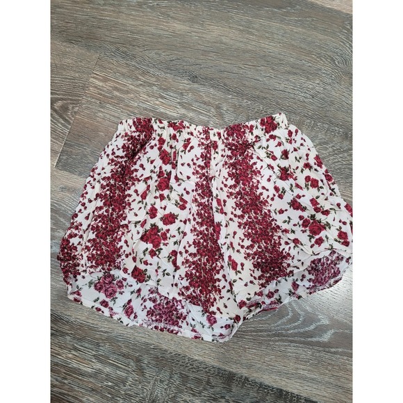 Brandy Melville White Burgandy Floral Print‎ Mini Hot Shorts One Size  #P - Picture 2 of 4